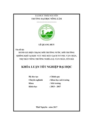 Luận văn đánh giá hiện trạng môi trường nước môi trường không khí tại khu vực nhà máy gạch tuynel văn chấn thị trấn nông trường nghĩa lộ văn chấn