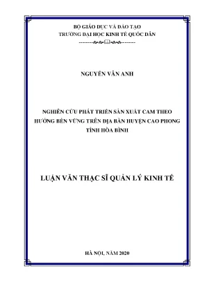 Luận văn nghiên cứu phát triển sản xuất cam theo hướng bền vững trên địa bàn huyện cao phong tỉnh hoà bình