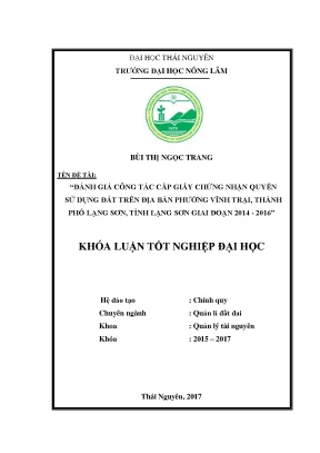 Luận văn đánh giá thực trạng công tác cấp giấy chứng nhận quyền sử dụng đất trên địa bàn phường vĩnh trại thành phố lạng sơn tỉnh lạng sơn giai đoạn 2014 2016