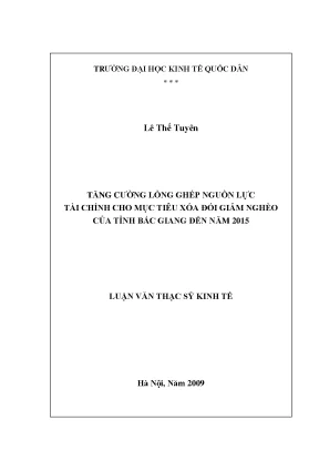 Luận văn tăng cường lồng ghép nguồn lực tài chính cho mục tiêu xoá đói giảm nghèo của tỉnh bắc giang đến năm 2015