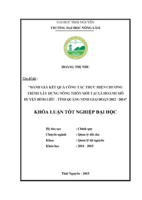 Luận văn thạc sĩ đánh giá kết quả công tác thực hiện chương trình xây dựng nông thôn mới tại xã hoành mô huyện bình liêu tỉnh quảng ninh giai đoạn 2012 2014