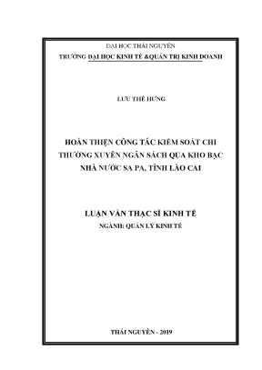 Luận văn thạc sĩ hoàn thiện công tác kiểm soát chi thường xuyên ngân sách qua kho bạc nhà nước sa pa tỉnh lào cai