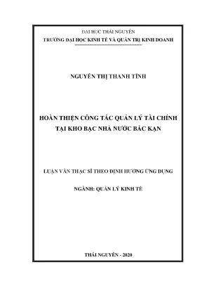 Luận văn thạc sĩ hoàn thiện công tác quản lý tài chính tại kho bạc nhà nước bắc kạn