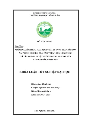 Luận văn đánh giá tình hình mắc bệnh viêm tử cung trên đàn lợn nái ngoại nuôi tại trại ông thuần xóm non chanh xã tân thành huyện phú bình