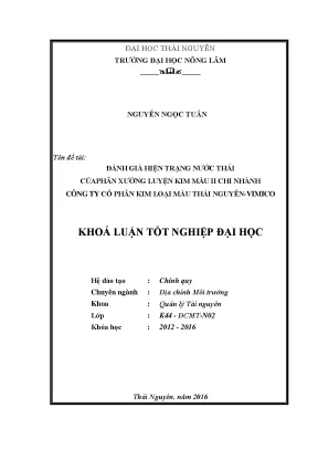 Luận văn thạc sĩ đánh giá hiện trạng nước thải phân xưởng luyện kim màu ii công ty cổ phần kim loại màu thái nguyên vimico