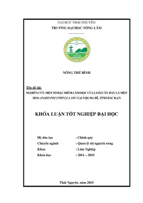 Luận văn thạc sĩ nghiên cứu một số đặc điểm lâm học của loài bảy lá một hoa paris polyphylla sm tại vqg ba bể tỉnh bắc kạn