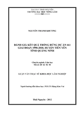 Luận văn thạc sĩ đánh giá kết quả trồng rừng thuộc dự án 661 giai đoạn 1998 2010 tại huyện tiên yên tỉnh quảng ninh