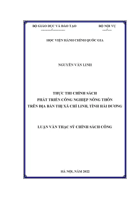 Luận văn thạc sĩ thực thi chính sách phát triển công nghiệp nông thôn trên địa bàn thị xã chí linh tỉnh hải dương