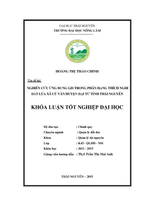 Luận văn thạc sĩ nghiên cứu ứng dụng gis trong phân hạng thích nghi đất lúa xã cù vân huyện đại từ tỉnh thái nguyên