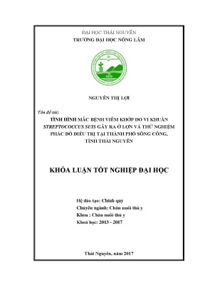 Luận văn tình hình mắc bệnh viêm khớp do vi khuẩn streptococcus suis gây ra ở lợn và thử nghiệm phác đồ điều trị tại thành phố sông công tỉnh thái nguyên