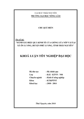 Luận văn thạc sĩ đánh giá hiệu quả kinh tế của giống lúa nếp vải trên tại xã ôn lương huyện phú lương tỉnh thái nguyên