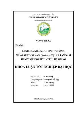 Luận văn thạc sĩ đánh giá khả năng sinh trưởng năng suất cỏ va06 varisme tại xã tân nam huyện quang bình tỉnh hà giang
