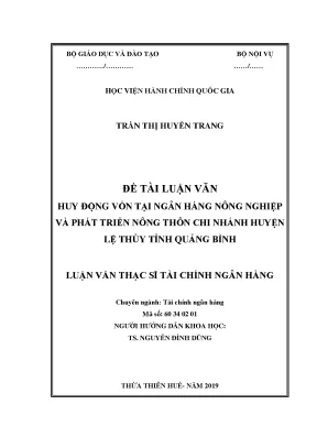 Luận văn thạc sĩ huy động vốn tại ngân hàng nông nghiệp và phát triển nông thôn chi nhánh huyện lệ thủy tỉnh quảng bình