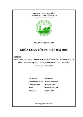 Luận văn tìm hiểu các hoạt động khuyến nông của cán bộ khuyến nông phường quang vinh thành phố thái nguyên tỉnh thái nguyên