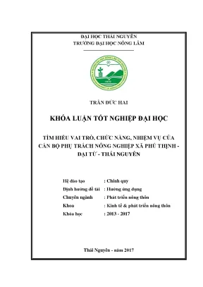 Luận văn tìm hiểu vai trò chức năng nhiệm vụ của cán bộ phụ trách nông nghiệp xã phú thịnh huyện đại từ tỉnh thái nguyên