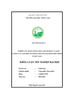 Luận văn nghiên cứu hàm lượng lipit thành phần và hàm lượng các axit béo có trong một số loại rong điển hình ở việt nam