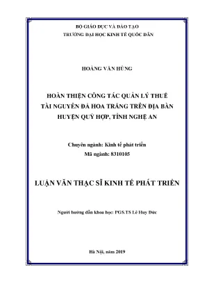 Luận văn hoàn thiện công tác quản lý thuế tài nguyên đá hoa trắng trên địa bàn huyện quỳ hợp tỉnh nghệ an