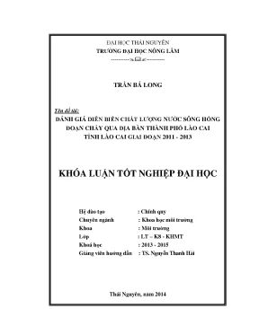 Luận văn thạc sĩ đánh giá diễn biến chất lượng nước sông hồng đoạn chảy qua địa bàn thành phố lào cai tỉnh lào cai giai đoạn 2011