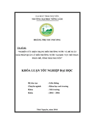 Luận văn thạc sĩ nghiên cứu hiện trạng môi trường nước và đề xuất giải pháp quản lý môi trường nước tại khu vực mỏ than phấn mễ tỉnh thái nguyên