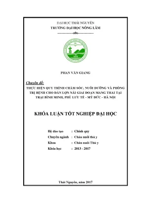 Luận văn thực hiện quy trình chăm sóc nuôi dưỡng và phòng trị bệnh cho đàn lợn nái giai đoạn mang thai tại trại bình minh phù lưu tế mỹ đức hà nội