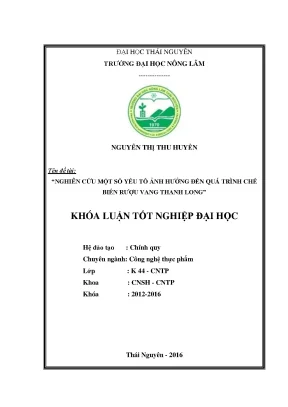 Luận văn thạc sĩ nghiên cứu một số yếu tố ảnh hưởng đến quá trình chế biến rượu vang thanh long
