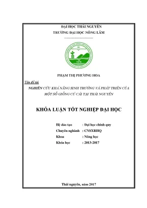 Luận văn nghiên cứu khả năng sinh trưởng và phát triển của một số giống củ cải tại thái nguyên