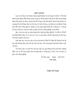 Luận văn thạc sĩ đề xuất một số giải pháp nhằm tăng cường công tác thanh quyết toán dự án đầu tư xây dựng thuộc ban quản lý dự án công trình hồ trọng tỉnh hòa bình