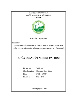 Luận văn thạc sĩ nghiên cứu ảnh hưởng của các yếu tố công nghệ đến chất lượng sản phẩm đồ uống lên men lactic từ gạo lứt