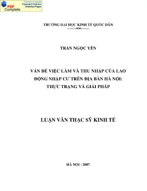 Luận văn vấn đề việc làm và thu nhập của lao động nhập cư trên địa bàn hà nội thực trạng và giải pháp
