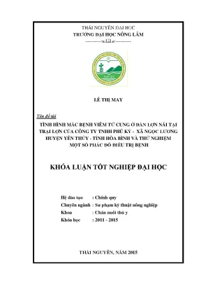 Luận văn thạc sĩ tình hình mắc bệnh viêm tử cung ở đàn lợn nái tại trại lợn của công ty tnhh phú kỳ xã ngọc lương huyện yên thủy tỉnh hòa bình