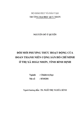 Luận văn thạc sĩ đổi mới phương thức hoạt động của đoàn thanh niên cộng sản hồ chí minh ở thị xã hoài nhơn tỉnh bình định