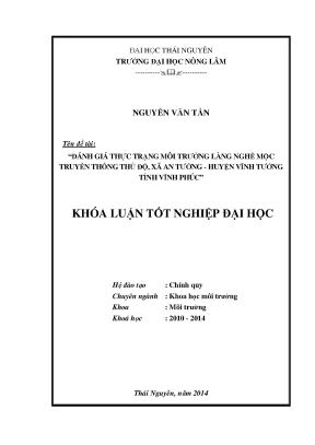 Luận văn thạc sĩ đánh giá thực trạng môi trường làng nghề mộc truyền thống thủ độ xã an tường huyện vĩnh tường tỉnh vĩnh phúc