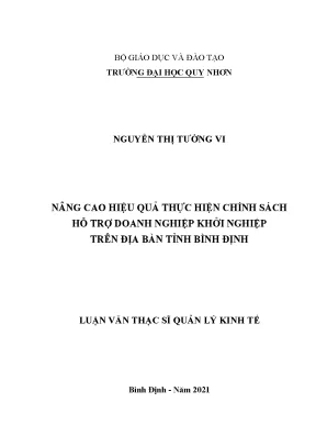 Luận văn thạc sĩ nâng cao hiệu quả thực hiện chính sách hỗ trợ doanh nghiệp khởi nghiệp trên địa bàn tỉnh bình định