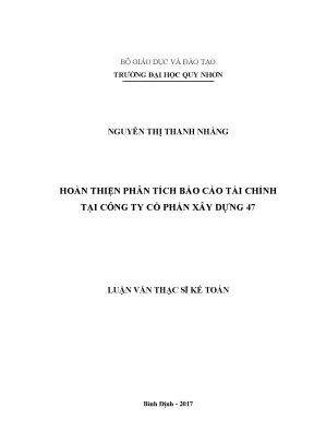 Luận văn thạc sĩ hoàn thiện phân tích báo cáo tài chính tại công ty cổ phần xây dựng 47