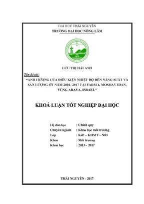 Luận văn ảnh hưởng của điều kiện nhiệt độ đến năng suất và sản lượng ớt năm 2016 2017 tại moshav idan arava israel