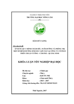 Luận văn áp dụng quy trình chăm sóc nuôi dưỡng và phòng trị một số bệnh ở đường sinh dục của lợn nái nuôi tại công ty cổ phần khai thác khoáng sản thiên thuận tường