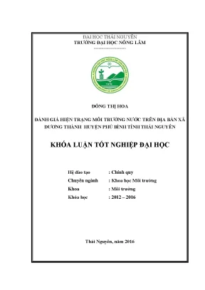 Luận văn thạc sĩ đánh giá hiện trạng môi trường nước trên địa bàn xã dương thành huyện phú bình tỉnh thái nguyên