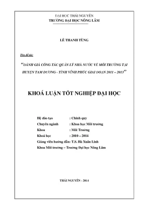 Luận văn thạc sĩ đánh giá công tác quản lý nhà nước về môi trường tại huyện tam dương tỉnh vĩnh phúc giai đoạn 2011 2013