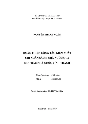 Luận văn thạc sĩ hoàn thiện công tác kiểm soát chi ngân sách nhà nước qua kho bạc nhà nước vĩnh thạnh