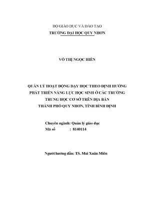 Luận văn thạc sĩ quản lý hoạt động dạy học theo định hướng phát triển năng lực học sinh ở các trường trung học cơ sở trên địa bàn thành phố quy nhơn tỉnh bình định