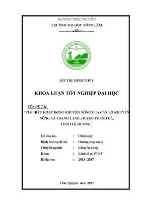 Luận văn tìm hiểu hoạt động khuyến nông của cán bộ khuyến nông xã thanh lang huyện thanh hà tỉnh hải dương