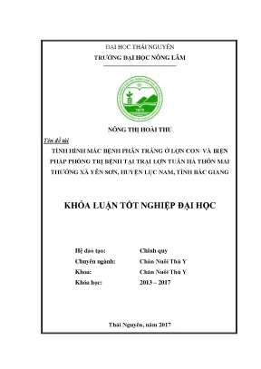 Luận văn bệnh phân trắng ở lợn con và biện pháp điều trị tại trại lợn tuấn hà thôn mai thưởng xã yên sơn huyện lục nam tỉnh bắc giang