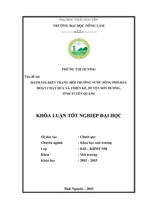 Luận văn thạc sĩ đánh giá hiện trạng môi trường nước sông phó đáy đoạn chảy qua xã thiện kế huyện sơn dương tỉnh tuyên quang