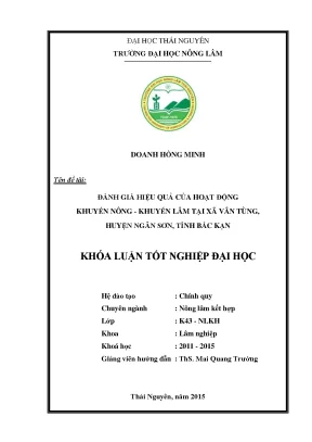 Luận văn thạc sĩ đánh giá hiệu quả của hoạt động khuyến nông khuyến lâm tại xã vân tùng huyện ngân sơn tỉnh bắc kạn
