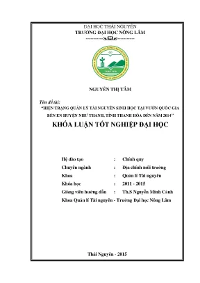 Luận văn thạc sĩ hiện trạng quản lý tài nguyên sinh học tại vườn quốc gia bến en huyện như thanh tỉnh thanh hóa đến năm 2014