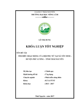 Luận văn thạc sĩ tìm hiểu hoạt động của hội phụ nữ tại xã yên ninh huyện phú lương thành phố thái nguyên