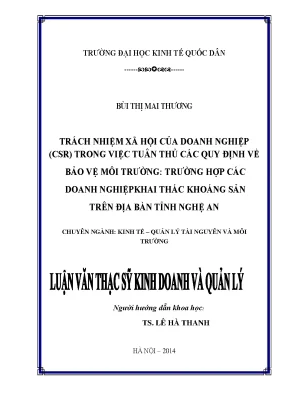 Luận văn trách nhiệm xã hội của doanh nghiệp csr trong việc tuân thủ các quy định về bảo vệ môi trường trường hợp các doanh nghiệp khai thác khoáng sản trên địa bàn tỉnh nghệ an