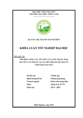 Luận văn tìm hiểu công tác tổ chức của trang trại nguyễn văn thuật tại xã tiên hội huyện đại từ tỉnh thái nguyên