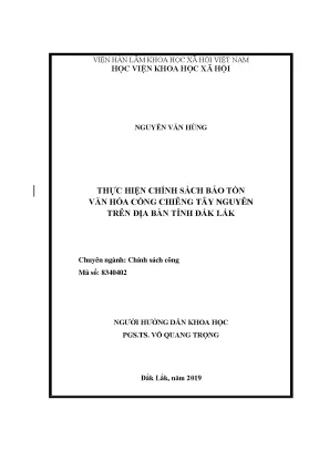 Luận văn thạc sĩ thực hiện chính sách bảo tồn văn hóa cồng chiêng tây nguyên trên địa bàn tỉnh đắk lắk