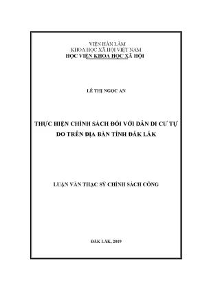 Luận văn thạc sĩ thực hiện chính sách đối với dân di cư tự do trên địa bàn tỉnh đắk lắk